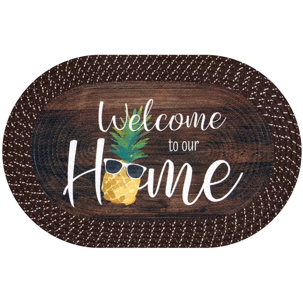 Oval Braided Kitchen Accent Rug (18"x27") BROWN PINEAPPLE,WELCOME TO OUR HOME,BL